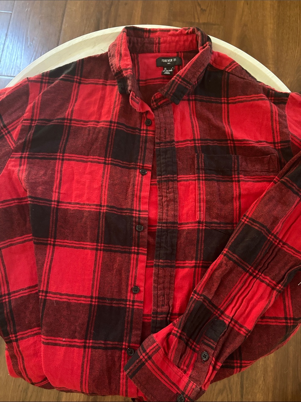 Forever 21 Men’s Red and Black Plaid Button-Down Shirt